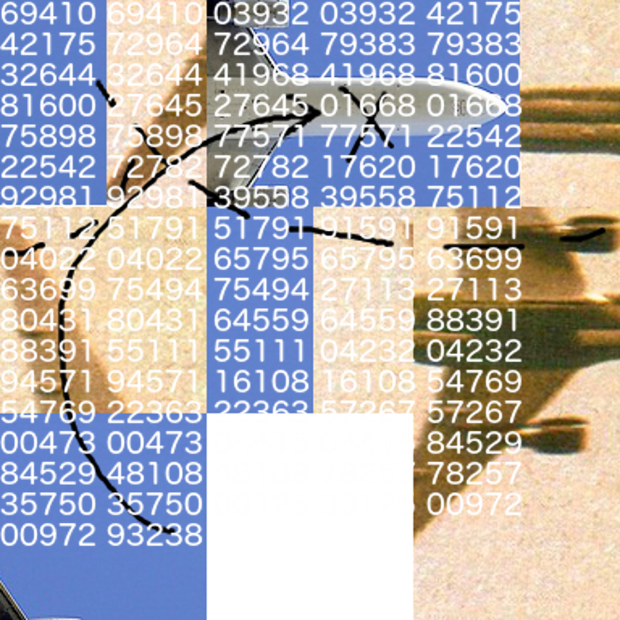 interactive contemporary fine art digital collage slide puzzle of aircraft, lines and numbers called 767 by saatchiart artist Christian Dodd inspired by slide puzzles, esoterica and conspiracy theories