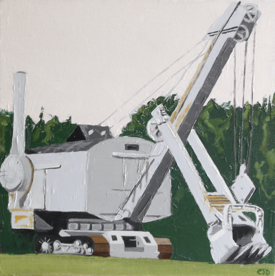 contemporary fine art oil painting of a quarry bucket in the style of Ladybird book illustrations by saatchiart artist Christian Dodd