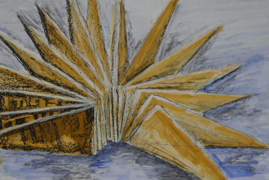 contemporary fine art drawing of a folded fanned form in mixed media by saatchiart artist Christian Dodd