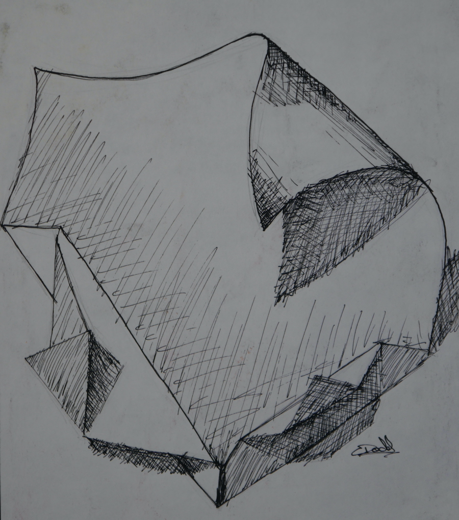 contemporary fine art drawing of a folded surface in pencil by saatchiart artist Christian Dodd