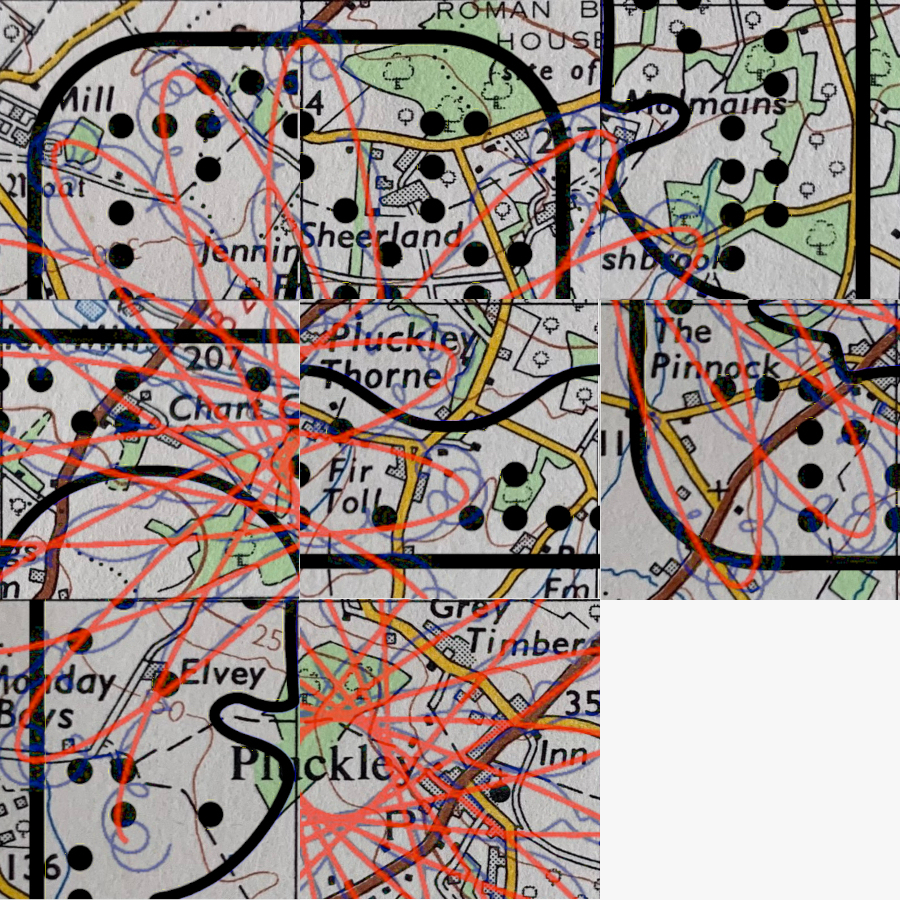 interactive contemporary fine art digital collage slide puzzle of map and snapchat logo called Tellurigraphic Rotation by saatchiart artist Christian Dodd inspired by slide puzzles, esoterica and superstition