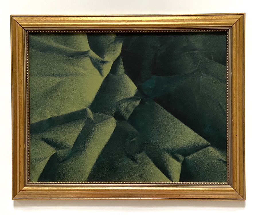 contemporary fine art acrylic painting of a folded faceted green surface by saatchiart artist Christian Dodd