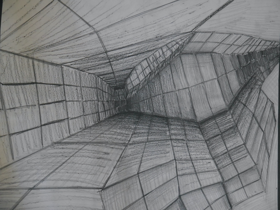 contemporary fine art drawing of a folded pyramid surface in pencil by saatchiart artist Christian Dodd