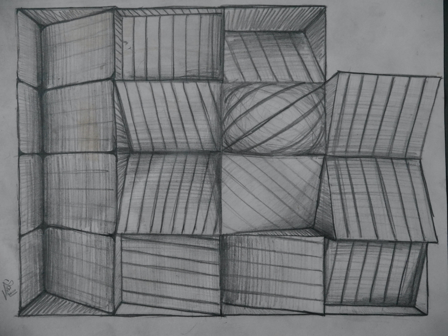 contemporary fine art pencil drawing of a faceted grid by saatchiart artist Christian Dodd