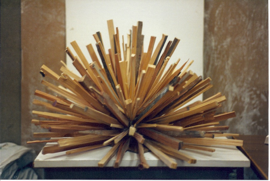 contemporary fine art sculpture of wooden splinters in a burst form by Christian Dodd